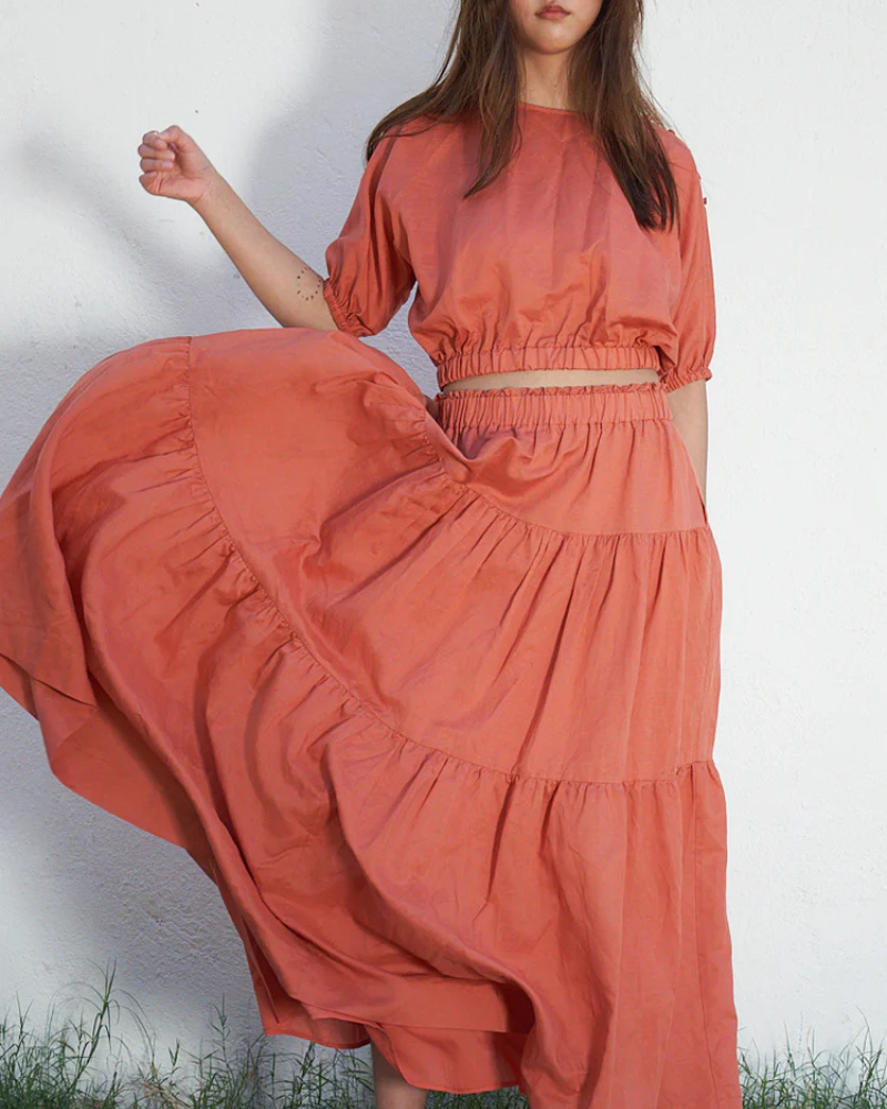 SOL - Summer Linen: High-Waisted Tiered Skirt